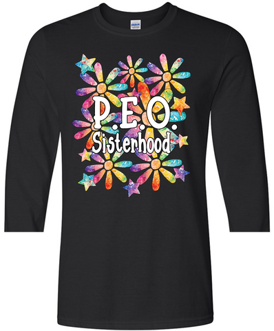 P.E.O. Sisterhood WaterColor Daisies  ...   Crew Neck Ladies Fit