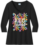 P.E.O. Sisterhood WaterColor Daisies  ...   V-Neck Ladies Fit