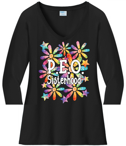 P.E.O. Sisterhood WaterColor Daisies  ...   V-Neck Ladies Fit