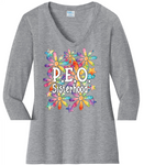 P.E.O. Sisterhood WaterColor Daisies  ...   V-Neck Ladies Fit
