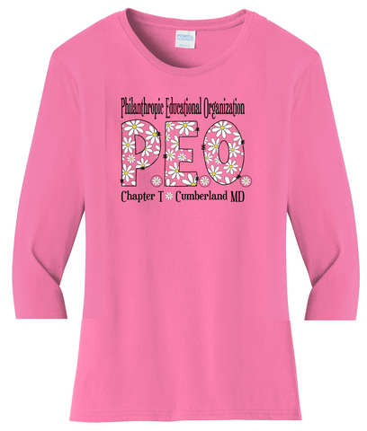 P.E.O. Daisy Font  . . . . Chapter T . . . . . . . Cotton Tee VNeck or Crew Neck . . . . . . . . Ladies Fashion Fit