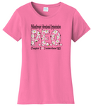 P.E.O. Daisy Font  . . . . Chapter T . . . . . . . Cotton Tee VNeck or Crew Neck . . . . . . . . Ladies Fashion Fit