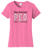 P.E.O. Daisy Font  . . . . Chapter T . . . . . . . Cotton Tee VNeck or Crew Neck . . . . . . . . Ladies Fashion Fit