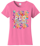 P.E.O. Sisterhood WaterColor Daisies  ...   Crew Neck Ladies Fit