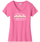 A P.E.O. Sister is a Gift of the Heart  . . . . Chapter T . . . . . . . Cotton Tee VNeck or Crew Neck . . . .Ladies Fashion Fit