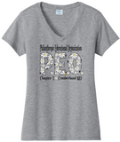 P.E.O. Daisy Font  . . . . Chapter T . . . . . . . Cotton Tee VNeck or Crew Neck . . . . . . . . Ladies Fashion Fit