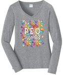 P.E.O. Sisterhood WaterColor Daisies  ...   V-Neck Ladies Fit