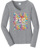 P.E.O. Sisterhood WaterColor Daisies  ...   V-Neck Ladies Fit