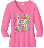 P.E.O. Sisterhood WaterColor Daisies  ...   V-Neck Ladies Fit
