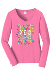 P.E.O. Sisterhood WaterColor Daisies  ...   V-Neck Ladies Fit