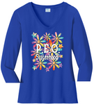 P.E.O. Sisterhood WaterColor Daisies  ...   V-Neck Ladies Fit
