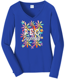 P.E.O. Sisterhood WaterColor Daisies  ...   V-Neck Ladies Fit
